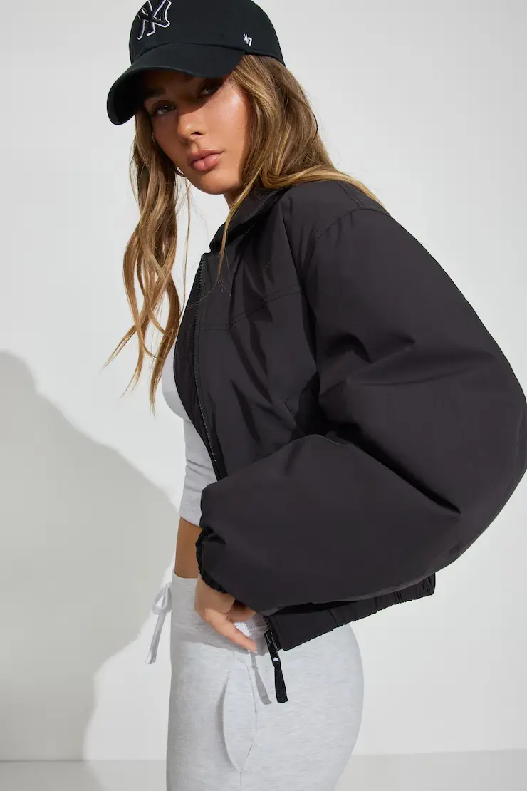 Cropped Nylon Bomber Jacket